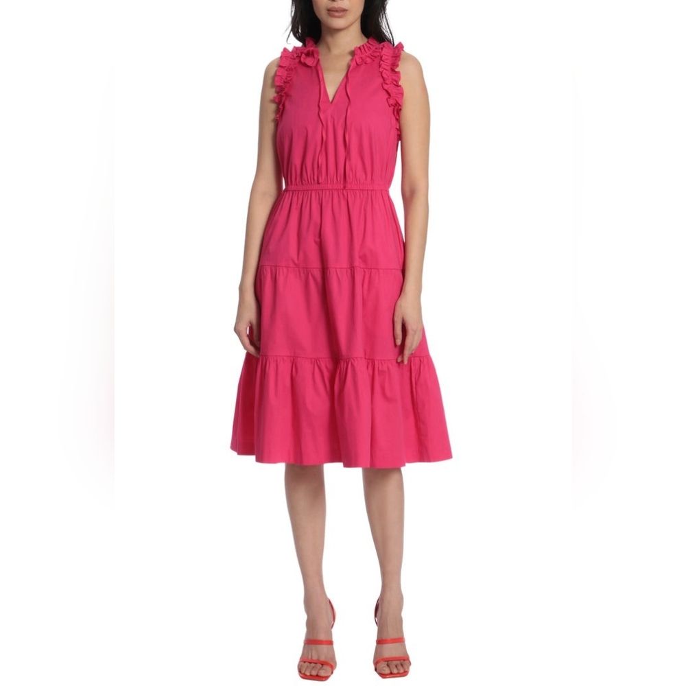 Maggy London Neck Tie Ruffle Tiered A-Line Dress
